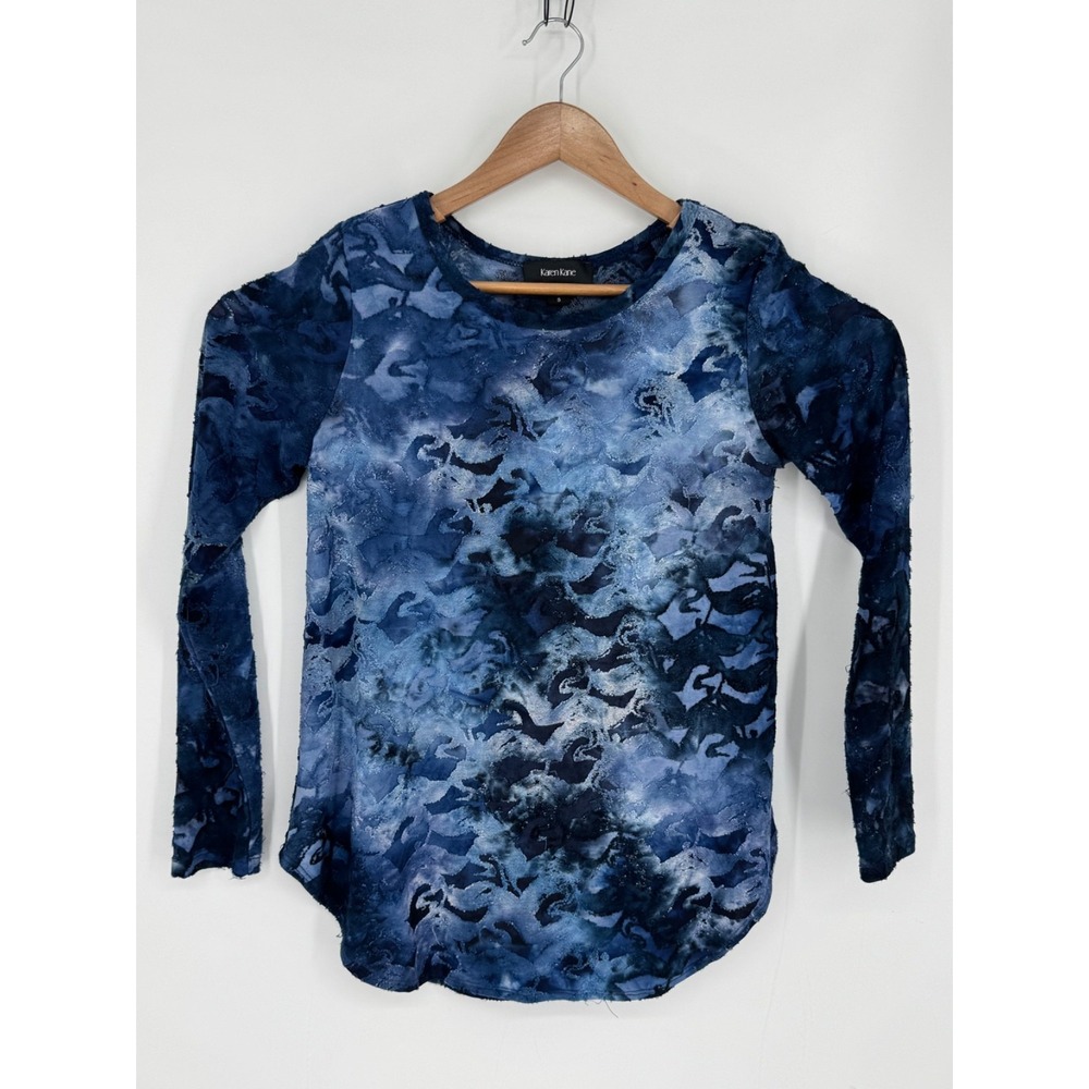 Karen Kane Blouse Women's Size Small Blue Long Sleeve Textured Abstract B7